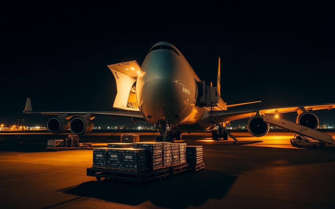 Avion cargo en chargement sur tarmac