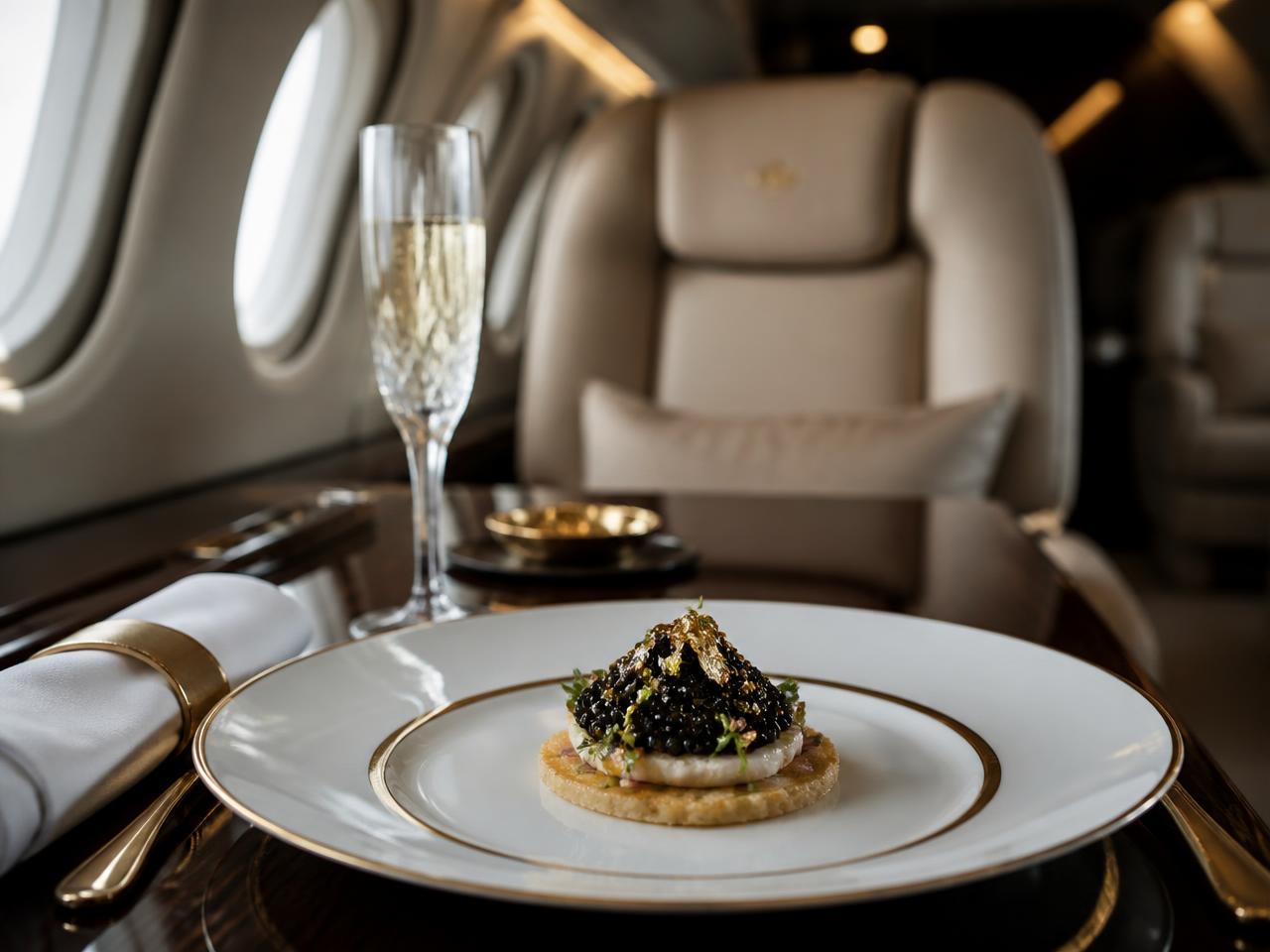 Plat gastronomique servi à bord d'un jet privé Redwood Aviation